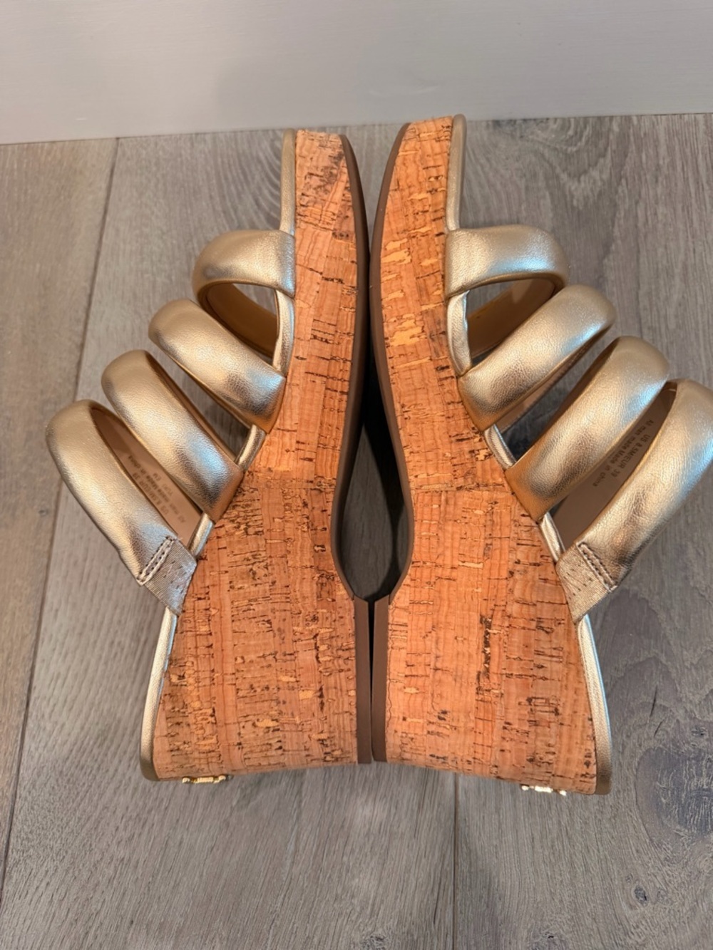Sam Edelman Yuki Gold Metallic Cork Wedge Slide Sandals Strappy Platform 8.5 - Picture 6 of 11